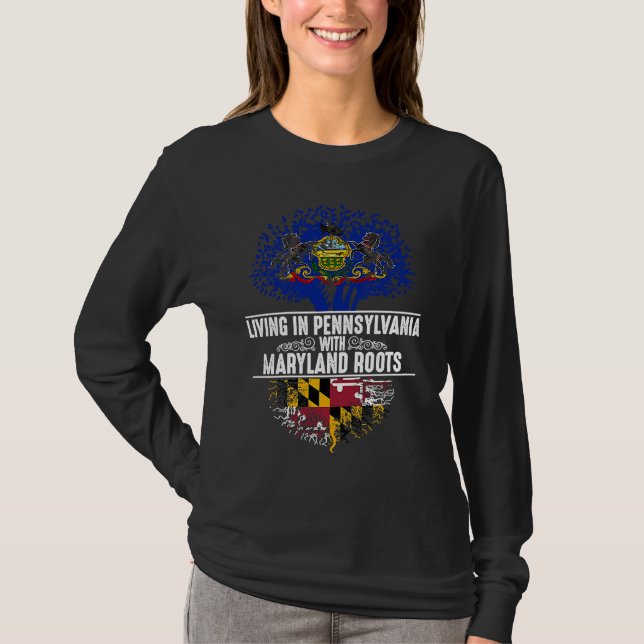 Pennsylvania Home Maryland Roots State Tree Flag T Shirt (Framsida)