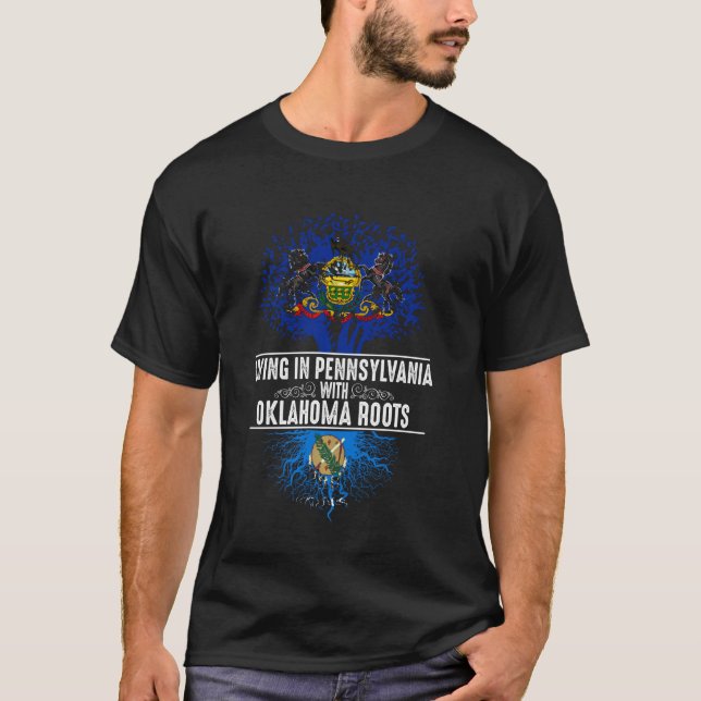 Pennsylvania Home Oklahoma Roots State Träd Flagga T Shirt (Framsida)