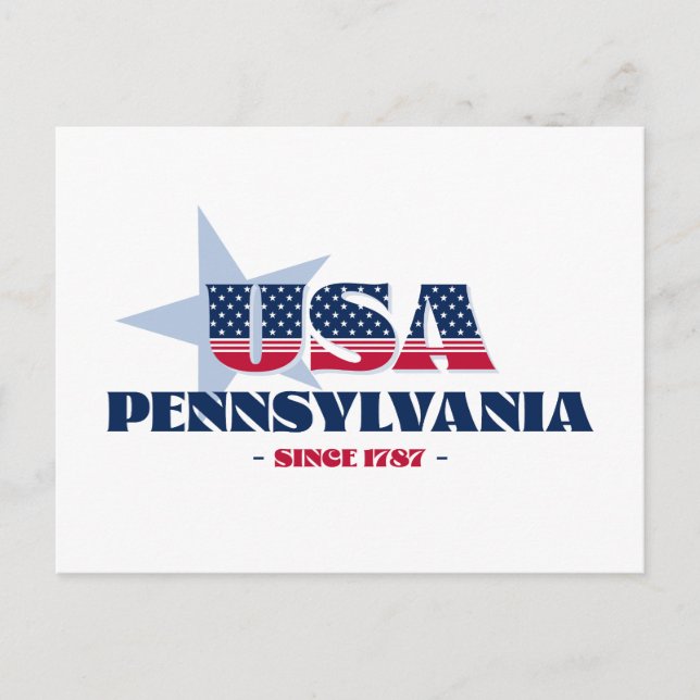 Pennsylvania i rött, vitt och blått vykort (Framsida)