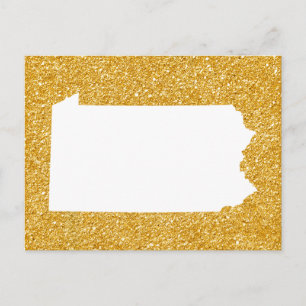 Pennsylvania i vitt och guld glitter vykort