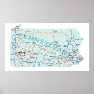 Pennsylvania Interstate Karta Skriv ut Poster