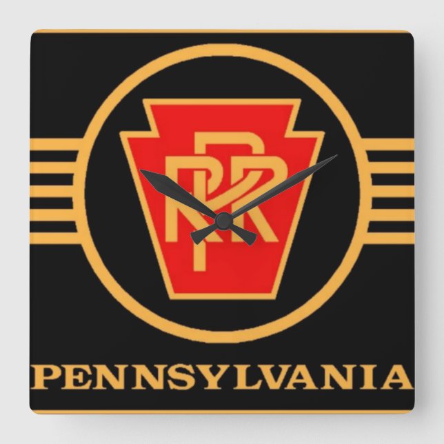 Pennsylvania järnväglogotyp, svart & guld fyrkantig klocka (Framsida)