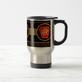 Pennsylvania järnväglogotyp, svart & guldkaffemugg resemugg
