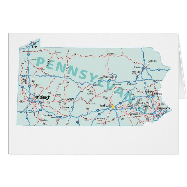 Pennsylvania Karta Blank Card Hälsningskort (Framsidan Horizontal)