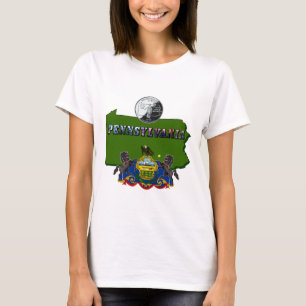 Pennsylvania Karta, kvartal, Flagga och Bild Tee