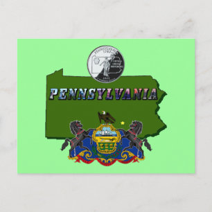 Pennsylvania Karta, kvartal, Flagga och Bild Vykort