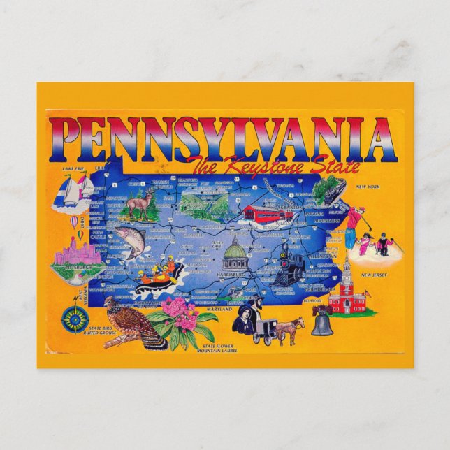 Pennsylvania Keystone State Karta vykort (Framsida)