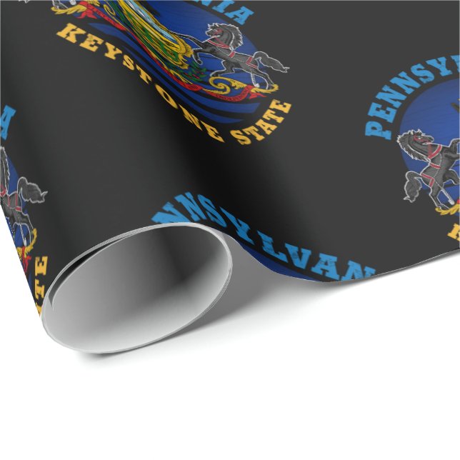 PENNSYLVANIA KEYSTONE STATENS FLAGGA PRESENTPAPPER (Rullad Hörn)