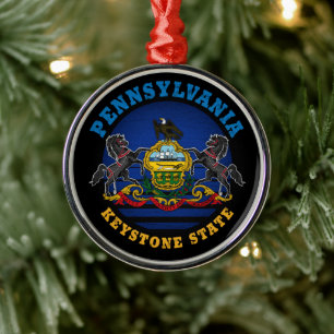 PENNSYLVANIA KEYSTONE STATLIG FLAGGA TIE JULGRANSPRYDNAD METALL
