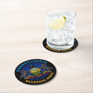 PENNSYLVANIA KEYSTONE STATLIG FLAGGA UNDERLÄGG PAPPER RUND