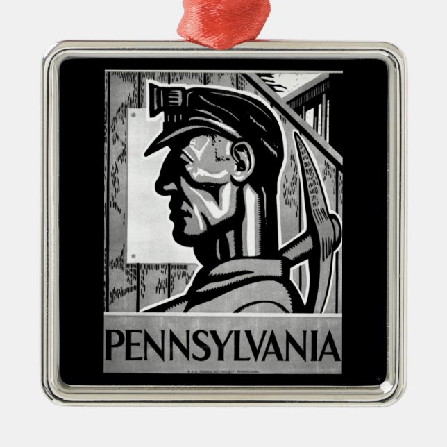Pennsylvania kolaffisch WPA 1938 Julgransprydnad Metall (Framsidan)