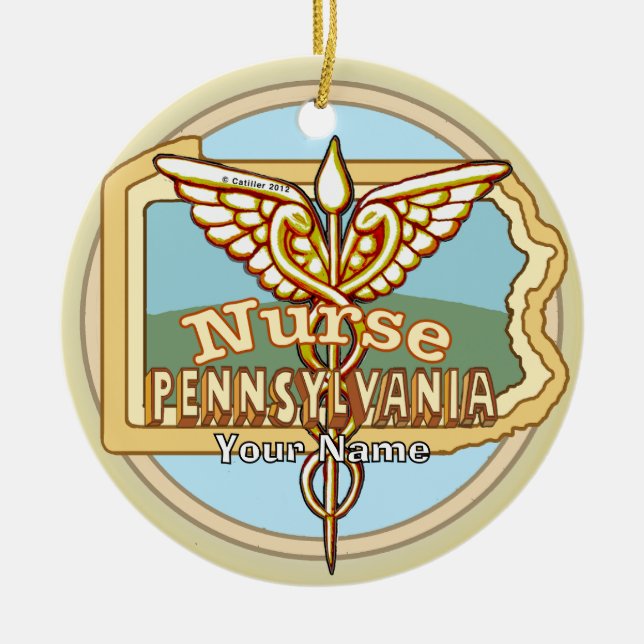 Pennsylvania Nurse Caduceus Julgransprydnad Keramik (Framsidan)