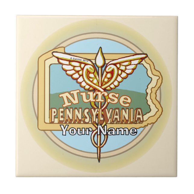 Pennsylvania Nurse Caduceus Tile Kakelplatta (Framsidan)