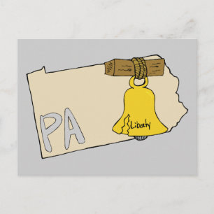 Pennsylvania PA Karta med Liberty Bell Tecknad Art Vykort