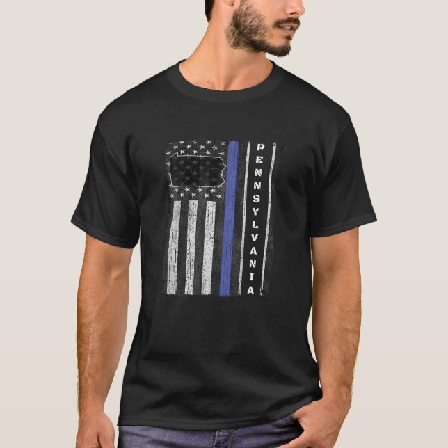 Pennsylvania Polisvecka Thin Blue Line LEO USA Fl T Shirt (Framsida)