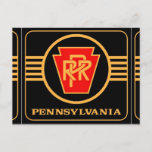 Pennsylvania Railroad Logotyp, Black & Guld Helg Vykort<br><div class="desc">Från www.railphotoexpress.biz;  Pennsylvania Railroad var det största järnvägsnätet med trafik och intäkter i Förenta staterna under hela 1900-talets existens</div>