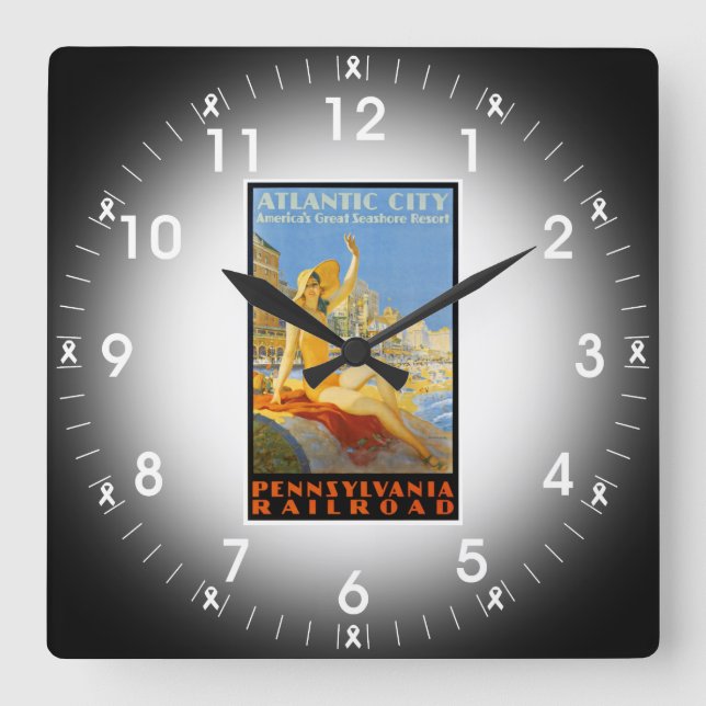 Pennsylvania Railroad to Atlantic City Wall Clock Fyrkantig Klocka (Framsida)