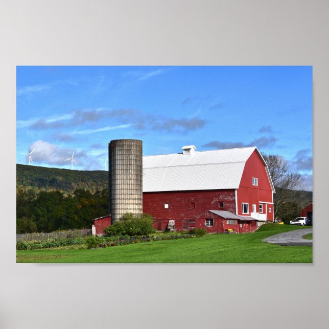Pennsylvania Red Barn och Vind Turbines 12 x 8 Poster (Framsidan)