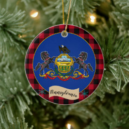 Pennsylvania, Red buffalo plaid, Pennsylvania Flag Julgransprydnad Keramik