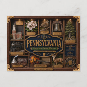 Pennsylvania Shadow Box 3D Figurin Delstat Vykort