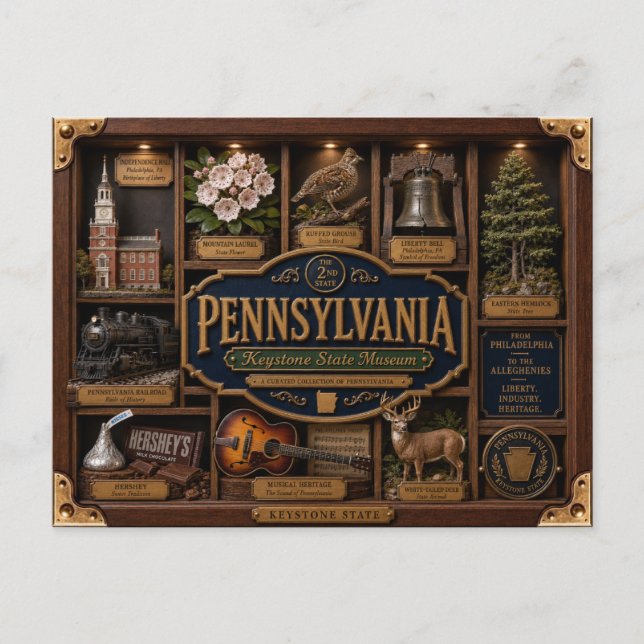 Pennsylvania Shadow Box 3D Figurin Delstat Vykort (Framsida)