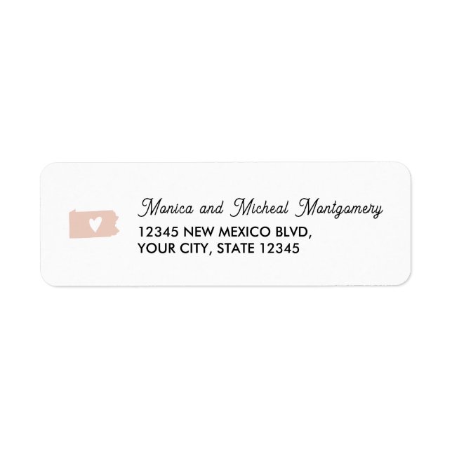 PENNSYLVANIA State Karta with Heart - ANY FÄRG Returadress Etikett (Framsidan)