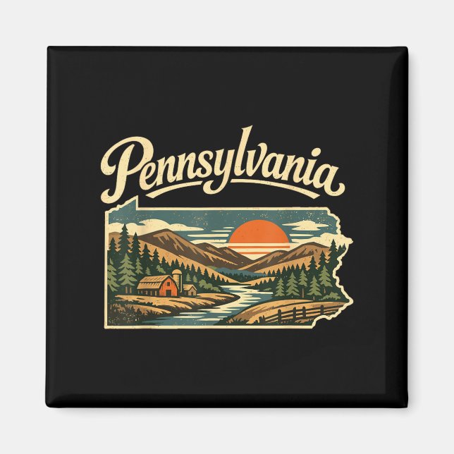 Pennsylvania State Mountain Sunset River Stuga Magnet (Framsidan)