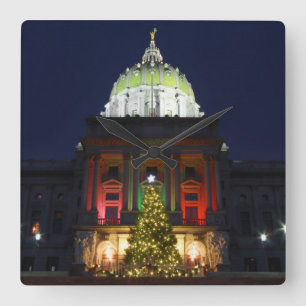 Pennsylvania-staten Huvudstad Julgran Ljus Fyrkantig Klocka