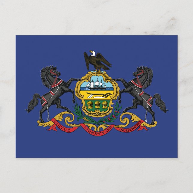 Pennsylvania Statens Flagga Hästar Vykort (Framsida)