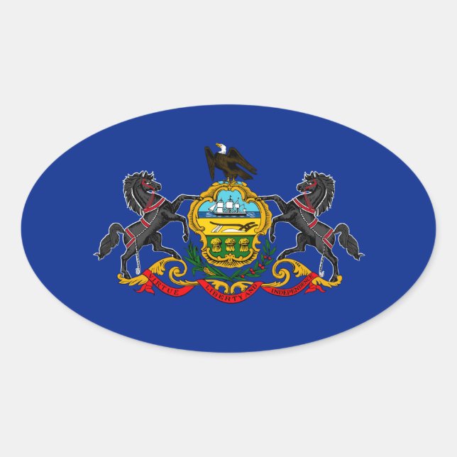 Pennsylvania Statlig flagga Design Ovalt Klistermärke (Framsida)