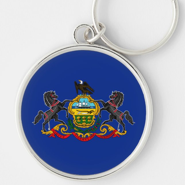 Pennsylvania Statlig flagga Design Rund Silverfärgad Nyckelring (Framsidan)