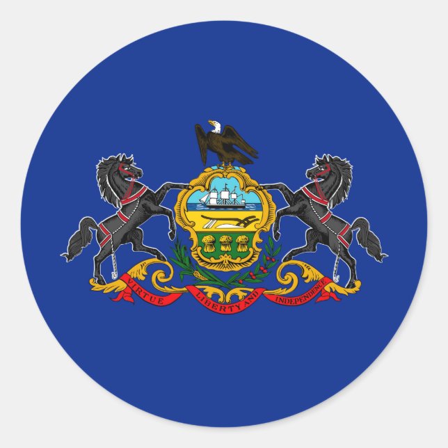 Pennsylvania Statlig flagga Design Runt Klistermärke (Framsida)