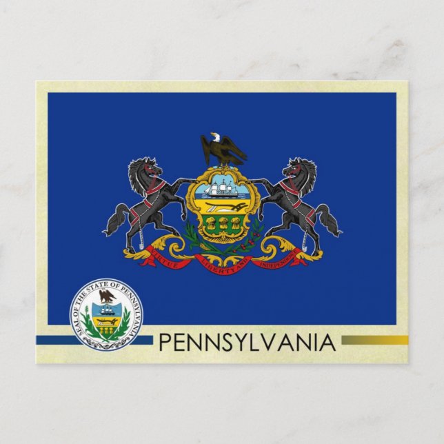 Pennsylvania Statlig flagga och Seal Vykort (Framsida)