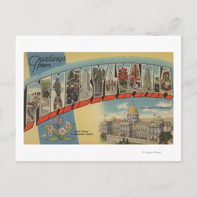 Pennsylvania (statligt kapital/blomma) 2 vykort (Framsida)