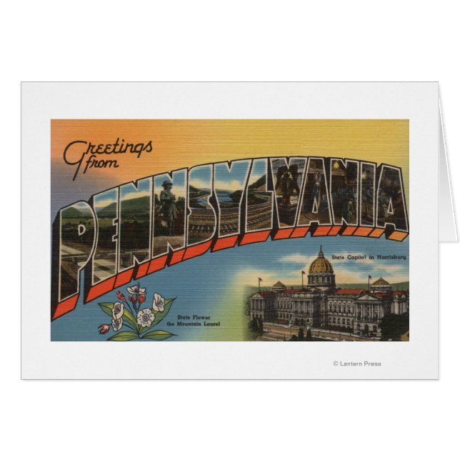 Pennsylvania (statligt kapital/blomma) hälsningskort (Framsidan Horizontal)