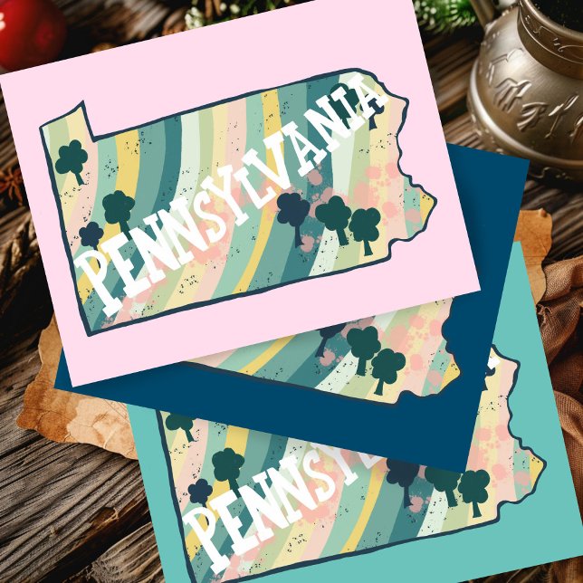 Pennsylvania Statskarta Illustrerad Färgrik Vykort (Pennsylvania State Map Illustrated Bold Colorful Postcard
)
