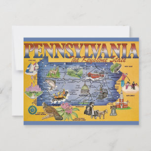 Pennsylvania Statskarta Postkort Vykort