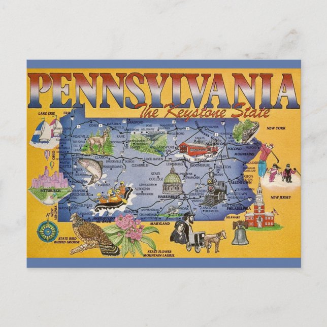 Pennsylvania Statskarta Postkort Vykort (Framsida)