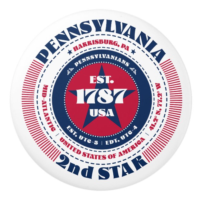 Pennsylvania US State Rött vitt blått Typography Knopp (Framsidan)