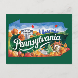 Pennsylvania USA Delstat Formad Vintage Vykort