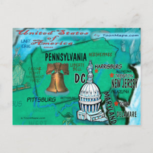 Pennsylvania USA-kort Vykort