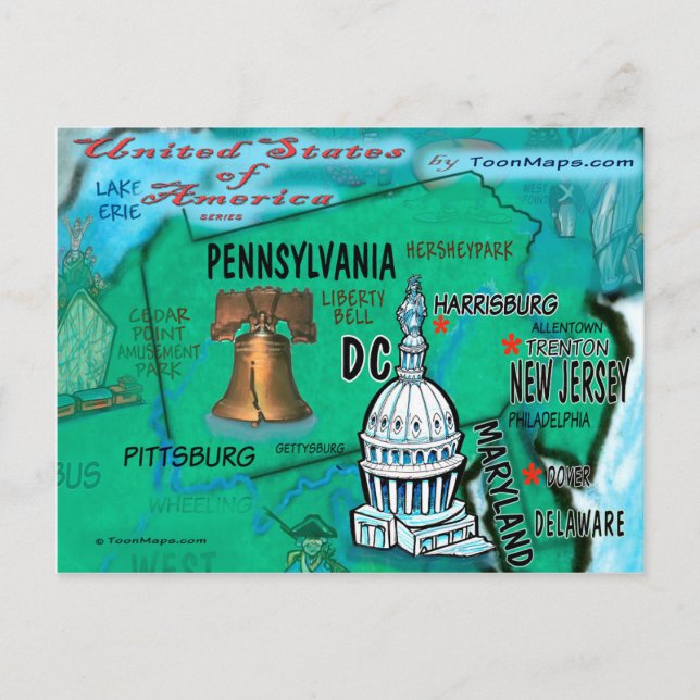 Pennsylvania USA-kort Vykort (Framsida)