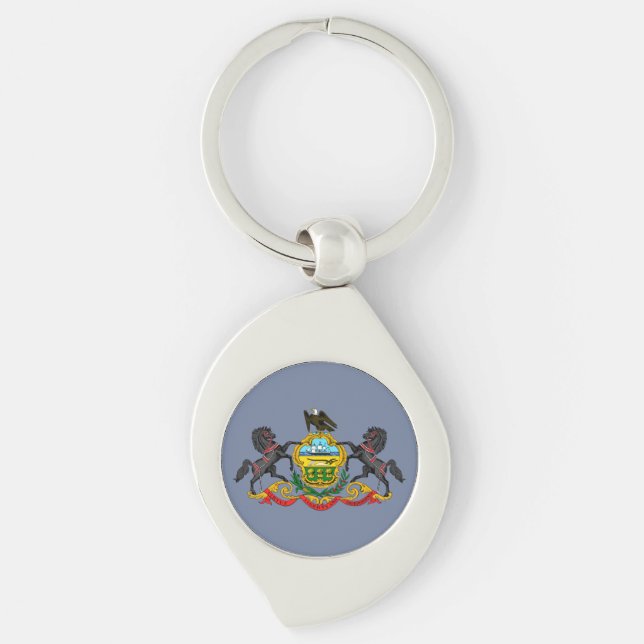 Pennsylvania vapensköld swirl silverfärgad nyckelring (Framsidan)
