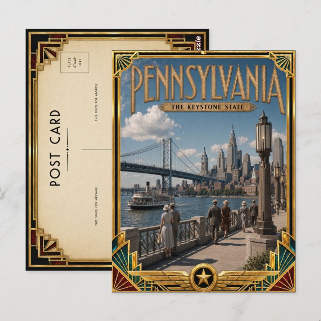 Pennsylvania Vintage Art Deco Golden Age Vykort (Fram/baksida)
