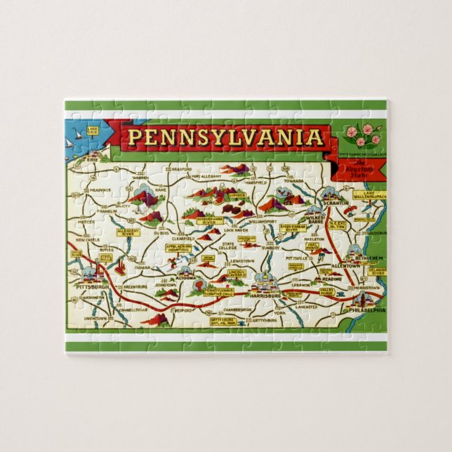 Pennsylvania vycard Karta Jigszle Puzzle Pussel (Horisontell)
