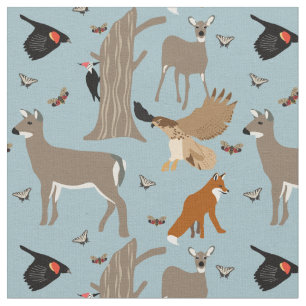 Pennsylvania Wildlife Hjort, Fox, Birds Patternate Tyg