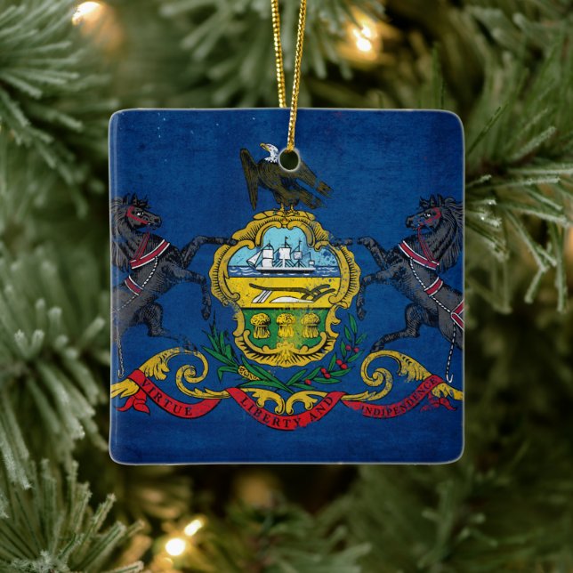 Pennsylvaniaflagga med slitnaeffekter julgransprydnad keramik (Träd)