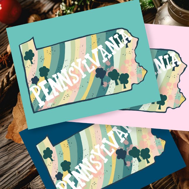 Pennsylvanias stat Karta beskrev feta färgämnen Vykort (Pennsylvania State Map Illustrated Bold Colorful Postcard
)