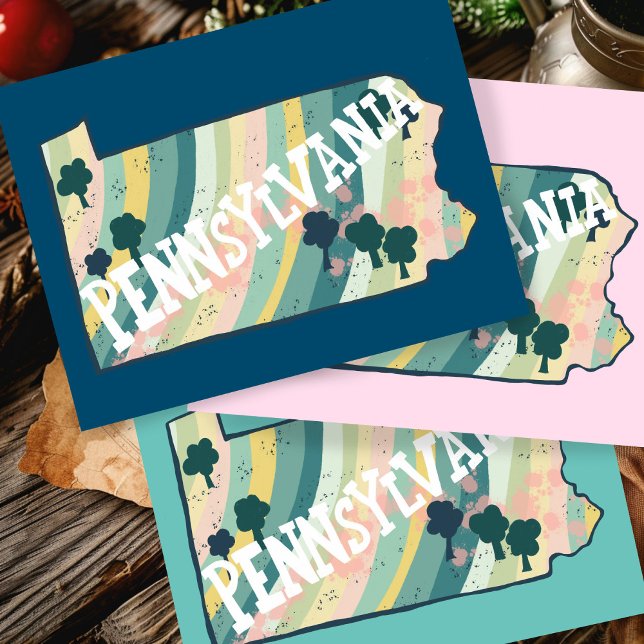 Pennsylvanias stat Karta beskrev feta färgämnen Vykort (Pennsylvania State Map Illustrated Bold Colorful Postcard
)