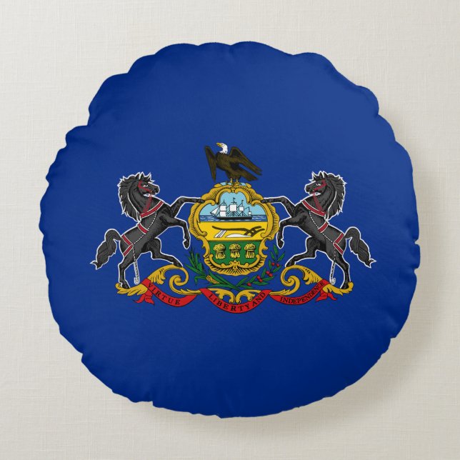 Pennsylvanias statsflagga rund kudde (Framsidan)